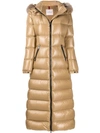 Moncler Hudson Long Nylon Laqué Down Coat In Neutrals