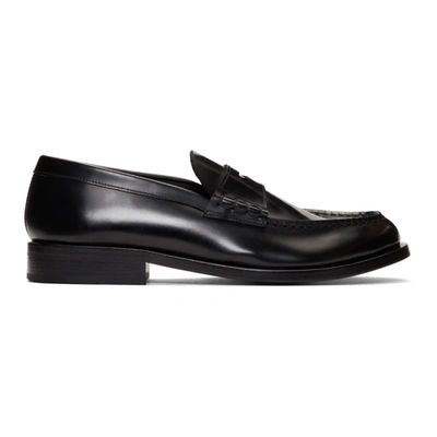Giorgio Armani Illusion Stripe Leather Loafers In 0002 Nero