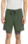 Alo Yoga Unity 2-in-1 Shorts In Hunter/dark Grey Marl