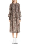 Ganni Leopard Print Georgette Midi Dress In Brown