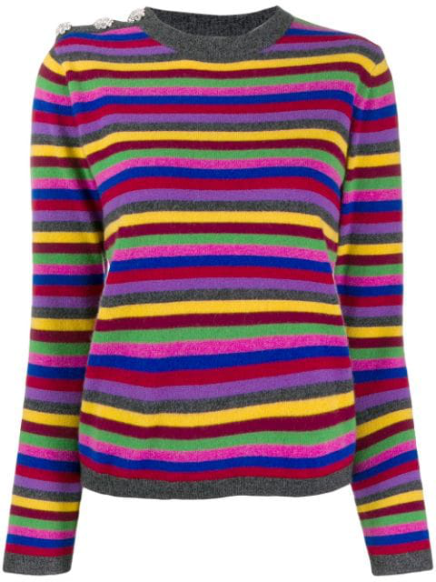 Ganni Cashmere Knit Multicolor Pullover In Grey | ModeSens