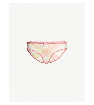 Agent Provocateur Embroidered Tulle Briefs In Pink/mint