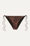 Ganni Tiger-print Tie-side Bikini Bottoms In Brown