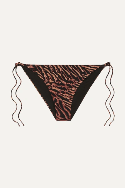 Ganni Tiger-print Tie-side Bikini Bottoms In Brown