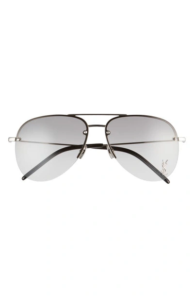 Saint Laurent 59mm Aviator Sunglasses In Silver/ Silver Gradient