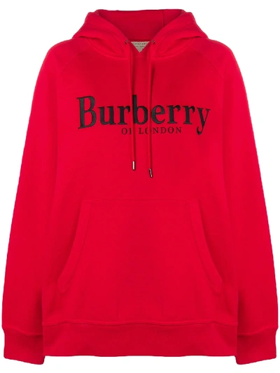 Burberry Logo Hooded Sweatshirt - Red