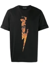 Neil Barrett Flame Bolt Print Cotton Jersey T-shirt In Black