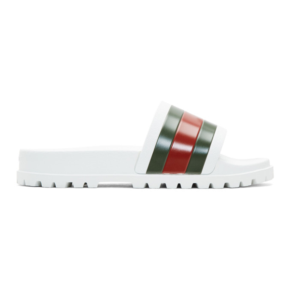 Gucci Pursuit Trek Web Slide Sandals In White | ModeSens