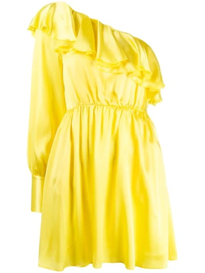 Msgm Asymmetric One-sleeve Dress In Yellow