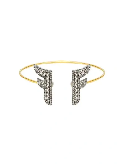 Fendi Crystal Embellished Bracelet In F179a-burattato Gold +vint