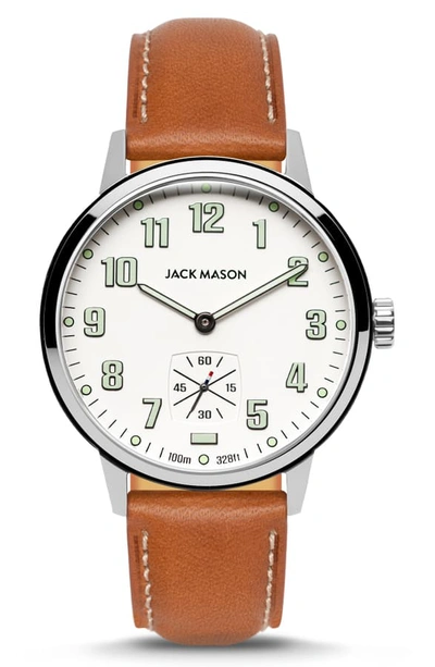 Jack Mason Field Sub Second Leather Strap Watch, 42mm In White