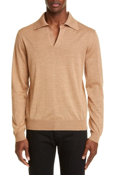 Maison Margiela Wool Polo Sweater In Camel