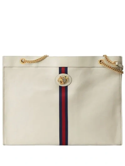 Gucci Rajah Web-striped Leather Tote Bag In White