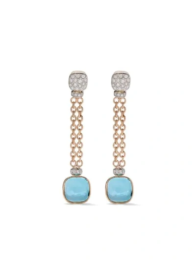 Pomellato 18kt Rose And White Gold Nudo Sky Blue Topaz And Diamond Drop Earrings