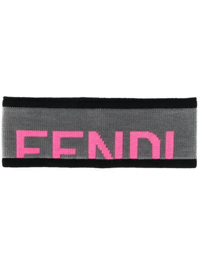 Fendi Logo Knit Headband In Grey