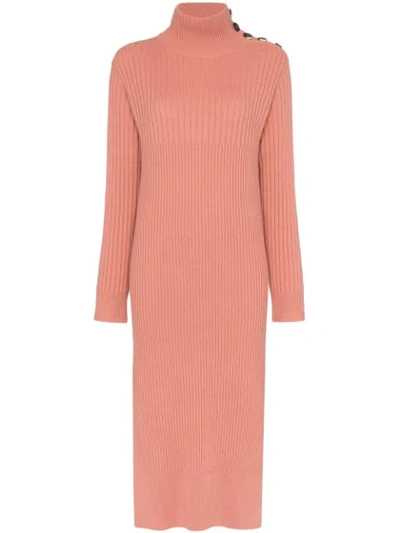 See By Chloé Ribbed Wool-blend Turtleneck Midi Dress In Pink