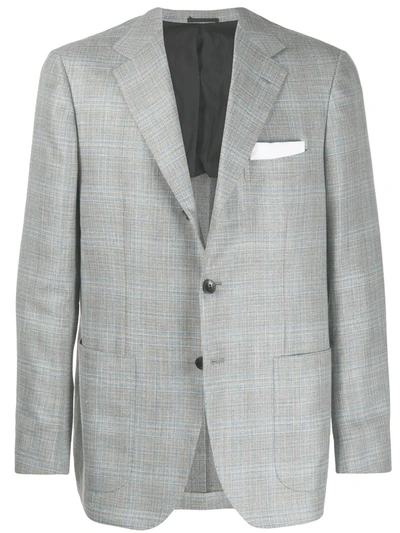 Kiton Tartan Pattern Blazer In Grey