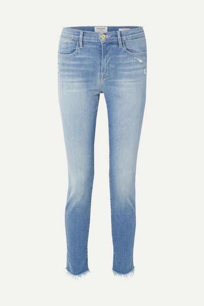 Frame Le High Ripped Ankle Skinny Jeans In Mid Denim