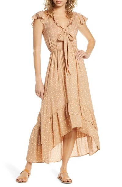 Surf Gypsy Distress Diamond High/low Cover-up Dress In Caramel