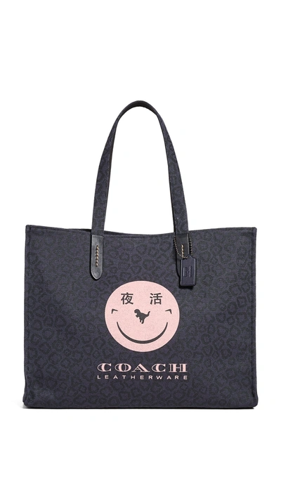 Coach 1941 X Yeti Out Smiley Face Tote 42 Bag In Blue
