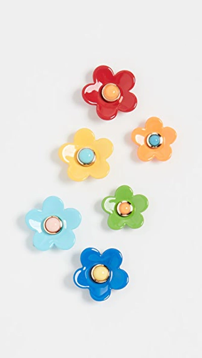 Roxanne Assoulin Flower Power Set Of Stud Earrings In Blue/orange/white