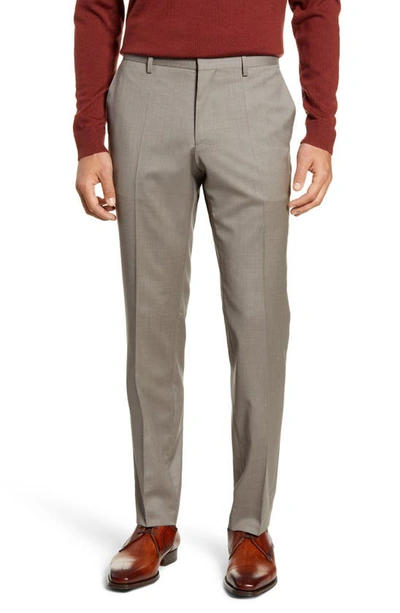 Hugo Boss Genesis Flat Front Wool Dress Pants In Light Beige