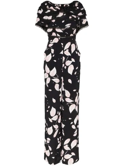 By Timo Leaf Print Jumpsuit In Black