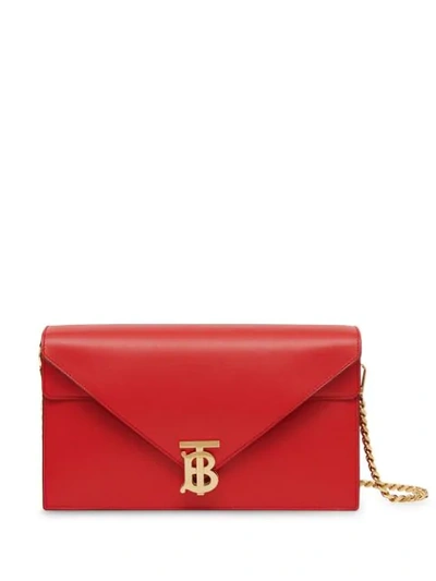 Burberry Small Tb Monogram Leather Shoulder Bag In Bright Military Red