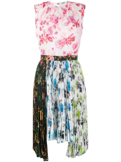 Msgm Floral Print Pleated Dress In White