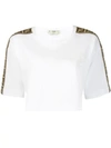Fendi Logo Round Print Jersey Crop T-shirt In White