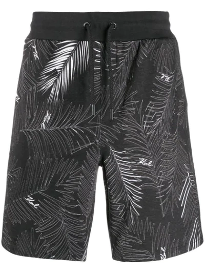 Karl Lagerfeld Palm Leaf Print Track Shorts In Black
