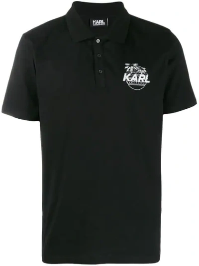Karl Lagerfeld Logo Print Polo Shirt In Black