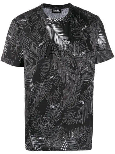 Karl Lagerfeld Palm Leaf Print T-shirt In Black