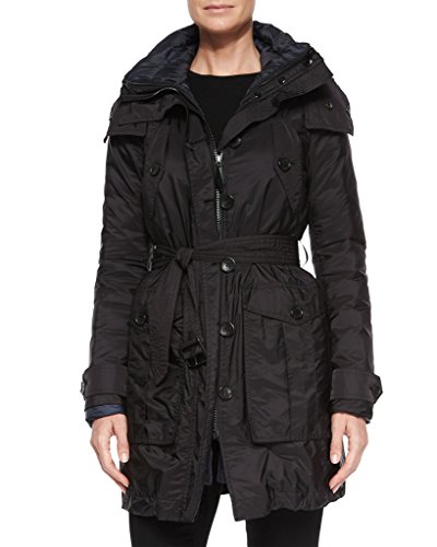 Hooded Belted Down Parka In Black 