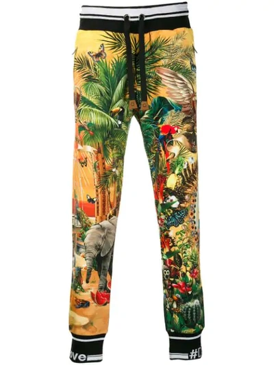 Dolce & Gabbana Jersey Jogging Pants With Tropical King Print In Yellow