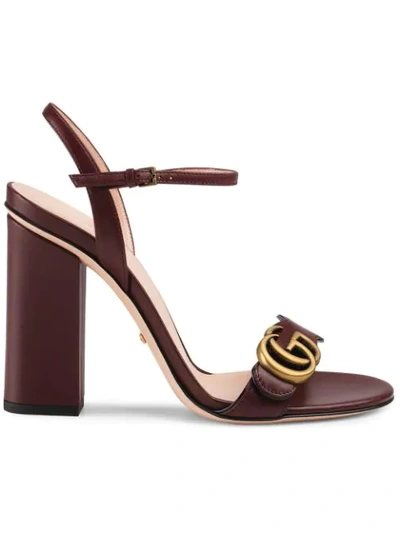 Gucci Leather Sandal With Double G In 6629 Bordeaux