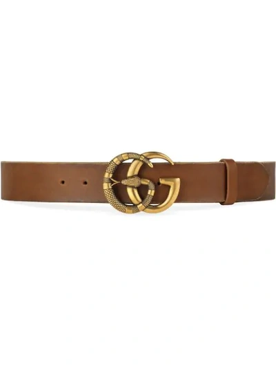 Gucci Leather Belt With Double G Buckle With Snake In Brown