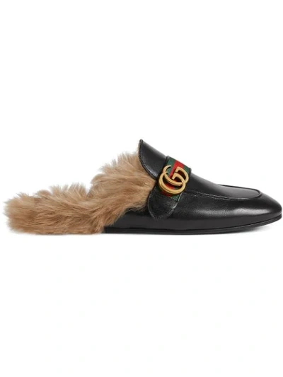 Gucci Princetown Leather Slipper With Double G In Black