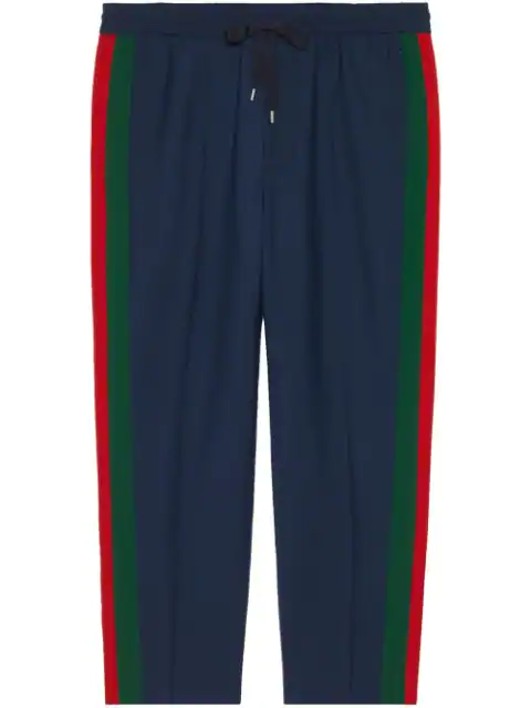 Gucci Wool Cropped Pant With Stripe In Blue | ModeSens