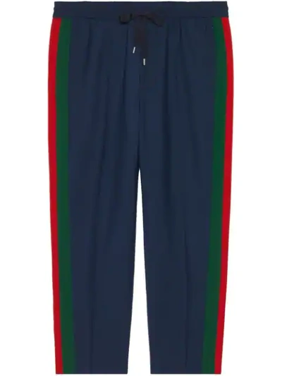 Gucci Wool Cropped Pant With Stripe In Blue