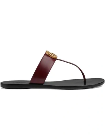Gucci Leather Thong Sandal With Double G In Red