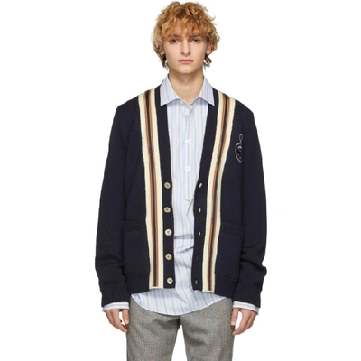 Gucci Wool Cardigan With Anchor Crest In 4548 Navy
