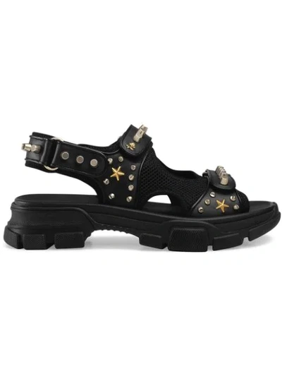 Gucci Leather And Mesh Sandal With Studs In Black