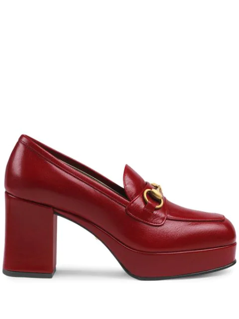 Gucci Leather Platform Loafer With Horsebit In Red | ModeSens