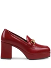 Gucci Leather Platform Loafer With Horsebit In Red