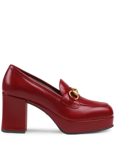 Gucci Leather Platform Loafer With Horsebit In Red