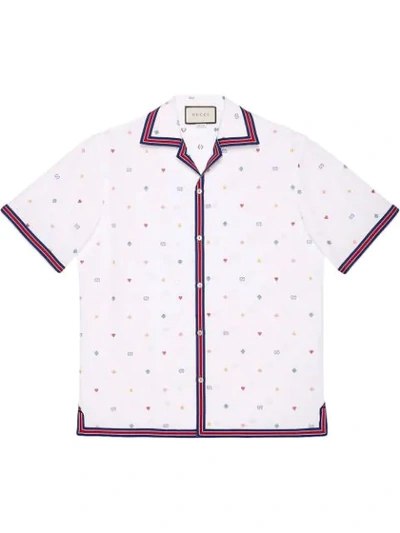 Gucci Embroidered Cotton Bowling Shirt In White