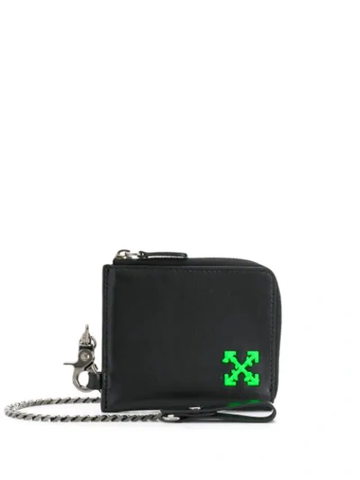 Off-white Logo Leather Chain Wallet In Black