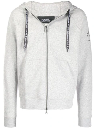 Karl Lagerfeld Logo Zip Up Hoodie In Grey
