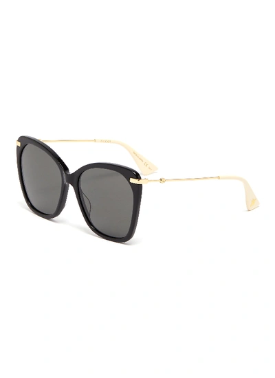 Gucci Metal Temple Oversized Acetate Butterfly Sunglasses In Black